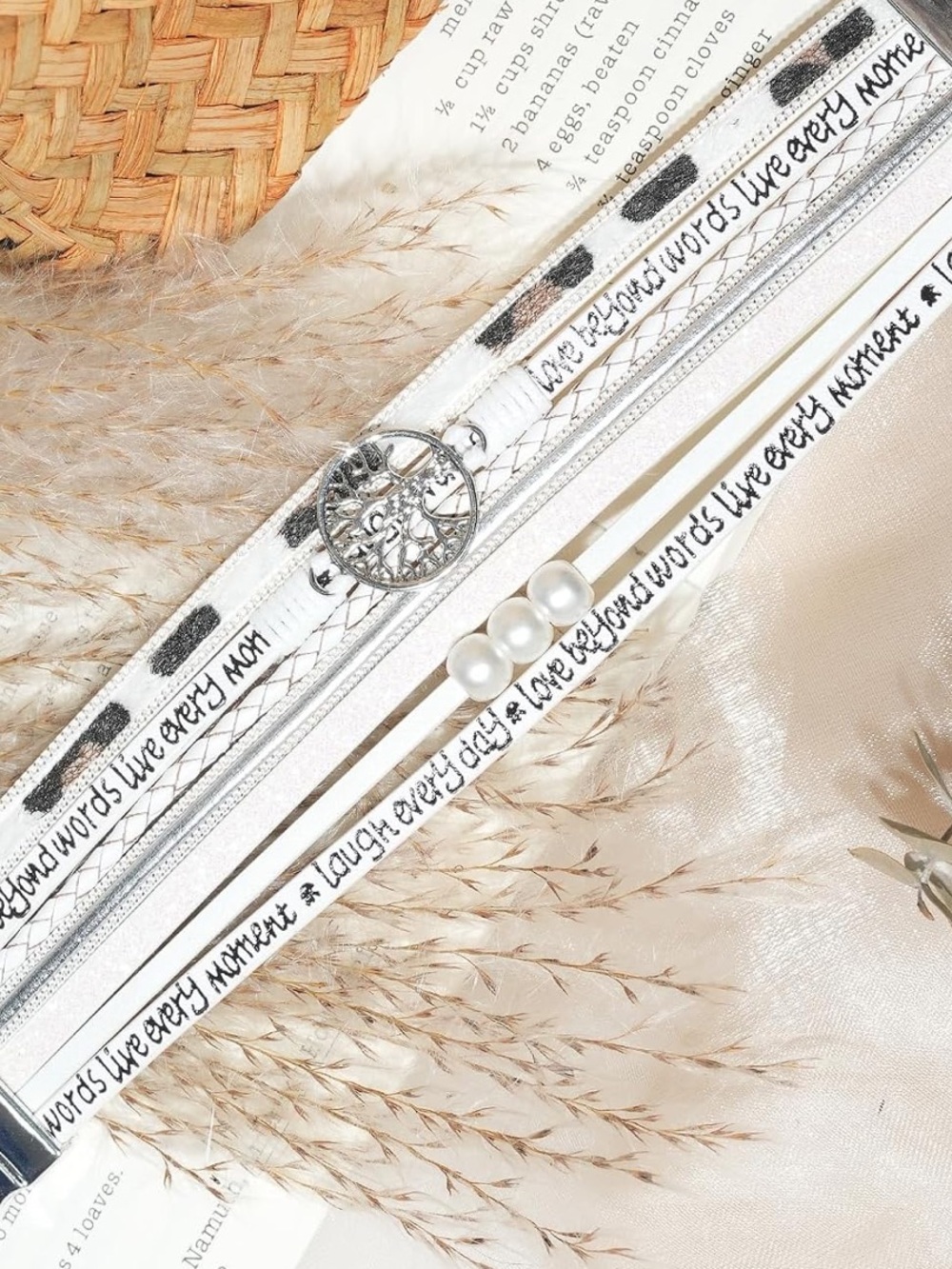 Anthropologie Multi-Strand White and Silver Tree of Life Wrap Bracelet - Picture 3 of 4